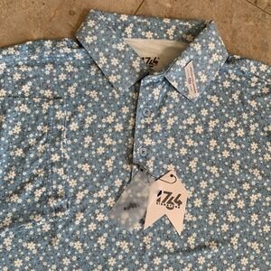 NWT 1764 Golf Polo Shirt Mens Medium S/S  Blue Floral Performance Stretch
